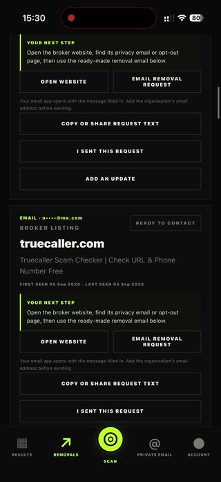 Black Bot removal request tracking screen
